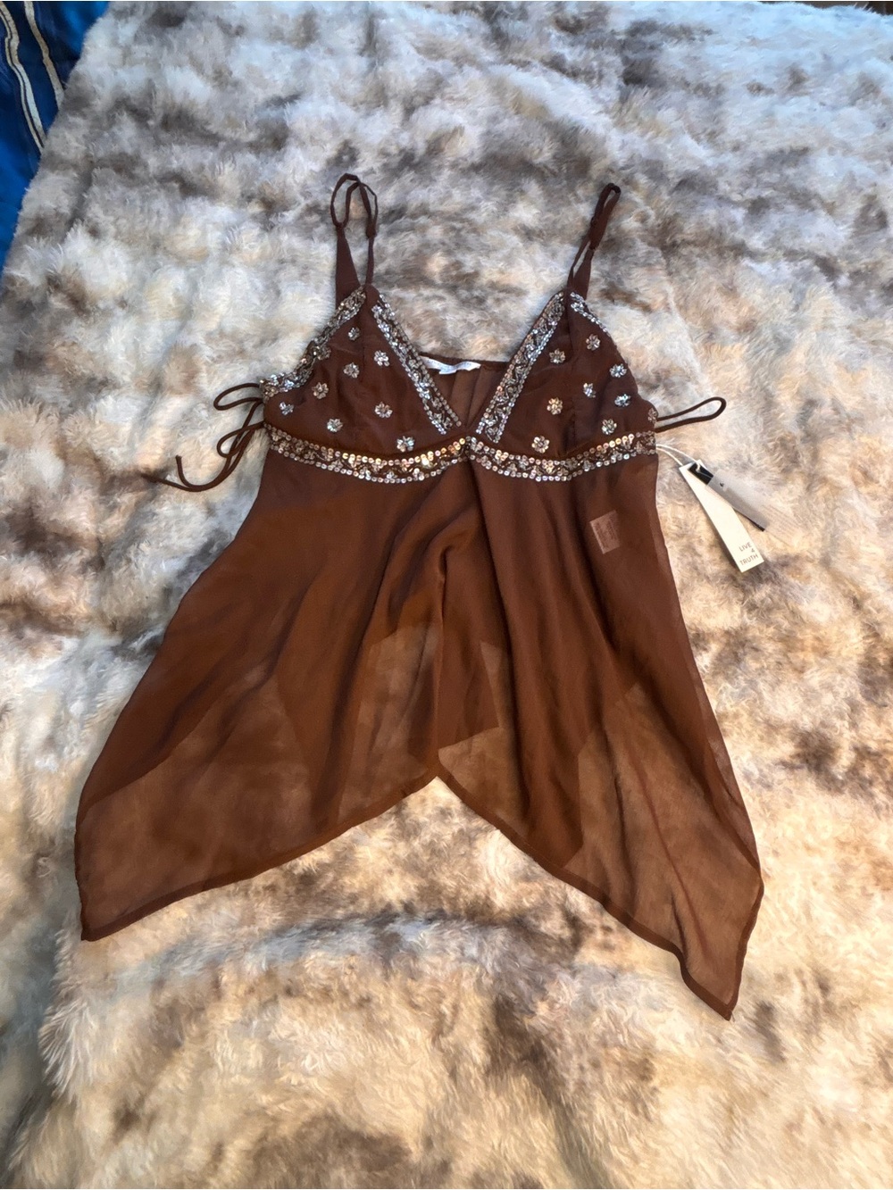 Live 4 Truth Brown Embellished Sheer Camisole with Tie Sides